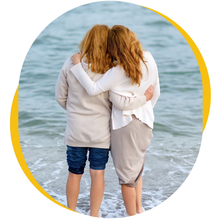 Women standing on the shoreline together